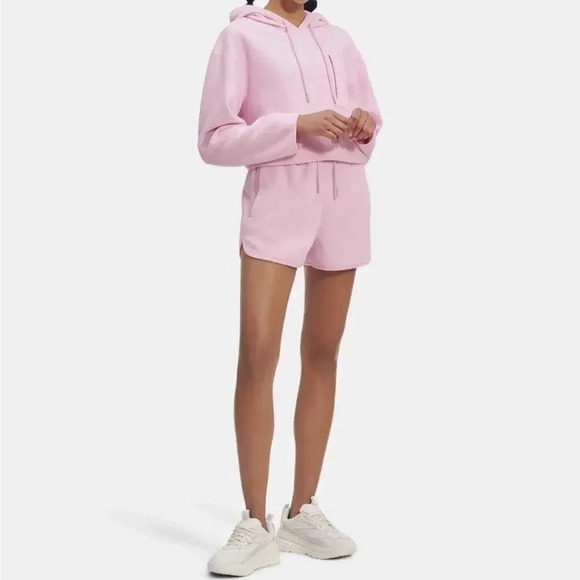 UGG Women’s Myley Cropped Sherpa Sporty Hoodie Micro Plush Fleece Pink Women's L - Picture 1 of 10